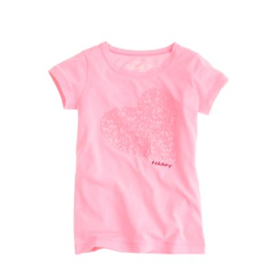 Girls' happy heart sequin tee
