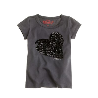 Girls' happy heart sequin tee