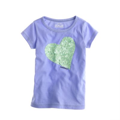Girls' happy heart sequin tee