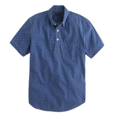 Short-sleeve popover in indigo arrow print