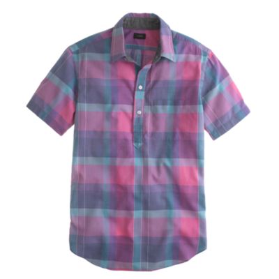 Indian cotton short-sleeve popover in faded plaid