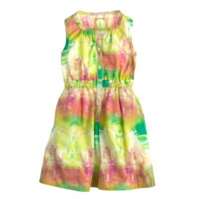 Girls' abstract watercolor poplin dress