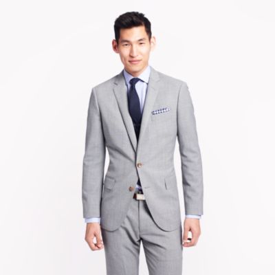 Ludlow suit jacket with double vent in light grey Italian worsted wool