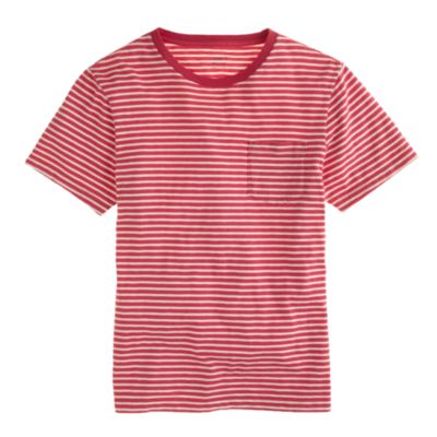 Broken-in pocket tee in pale barn stripe