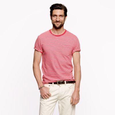 Broken-in pocket tee in pale barn stripe