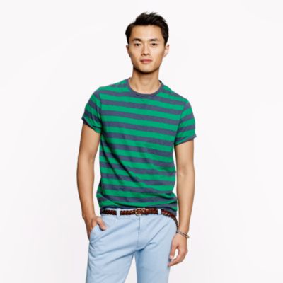 Slub cotton tee in dublin green stripe