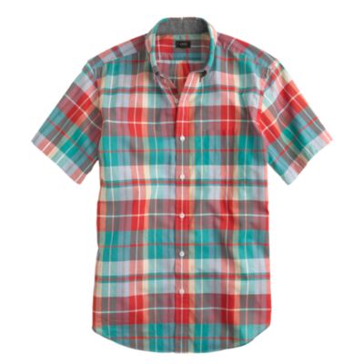 Short-sleeve shirt in neon azalea plaid