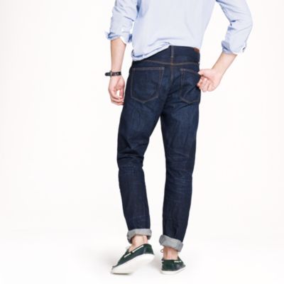 Slim-straight selvedge jean in dark worn wash