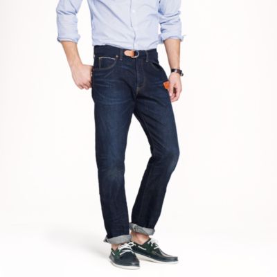 Slim-straight selvedge jean in dark worn wash