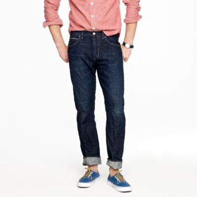 Vintage slim straight-fit selvedge jean in dark worn wash