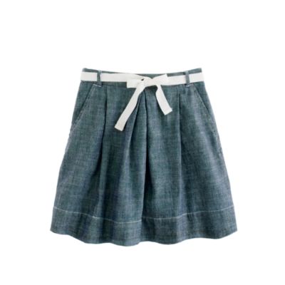 Girls' chambray ribbon-tie skirt