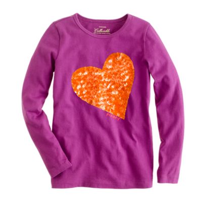 Girls' long-sleeve sequin heart tee