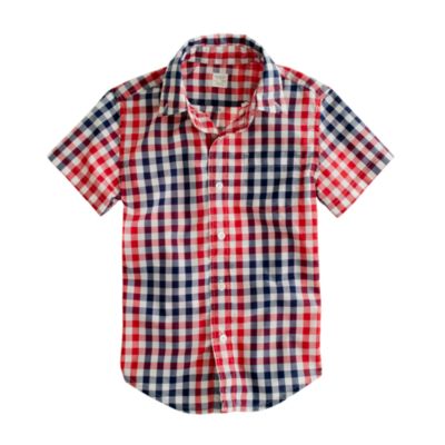 Boys' Secret Wash lightweight short-sleeve shirt in Barrow check