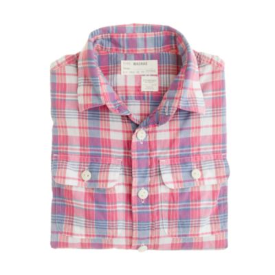 Boys' Indian cotton camp shirt in Panton plaid