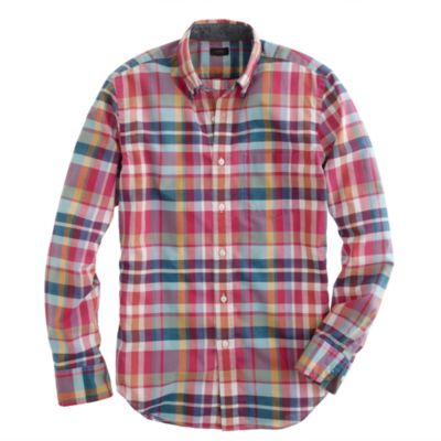 Indian cotton shirt in deep poppy plaid