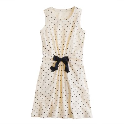 Girls' gathered bow dress in polka dot