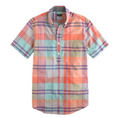 Indian cotton short-sleeve popover in spearmint plaid