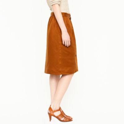 Button-front linen twill skirt