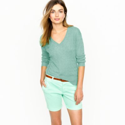Linen V-neck cable-knit sweater