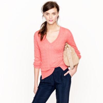 Linen V-neck cable-knit sweater