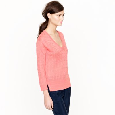Linen V-neck cable-knit sweater
