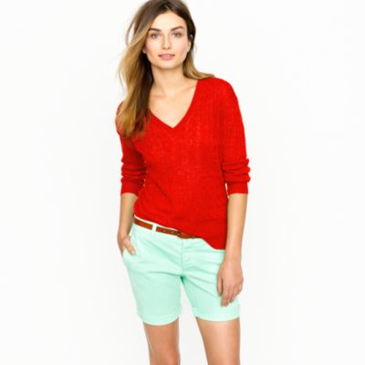 Linen V-neck cable-knit sweater