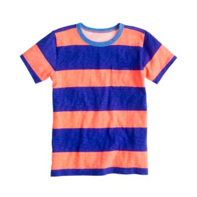 Boys' ringer pocket tee in bar stripe
