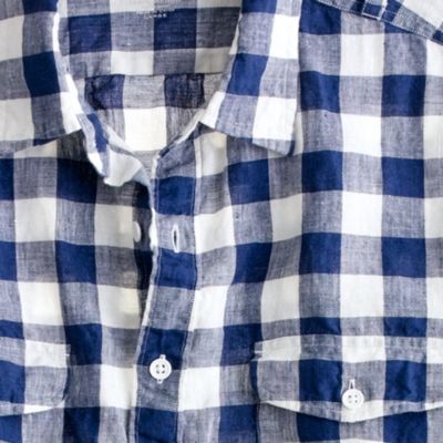 Irish linen camp shirt in large gingham