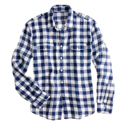 Irish linen camp shirt in large gingham