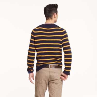 Textured slub cotton sweater in toasted honey stripe
