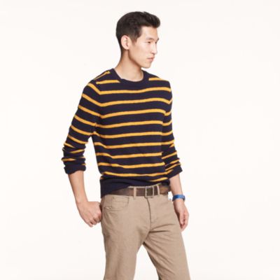Textured slub cotton sweater in toasted honey stripe