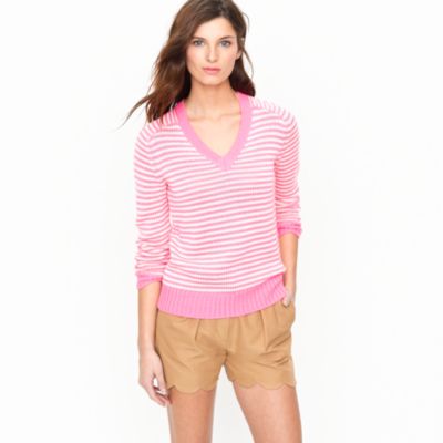 Cotton V-neck sweater in neon stripe