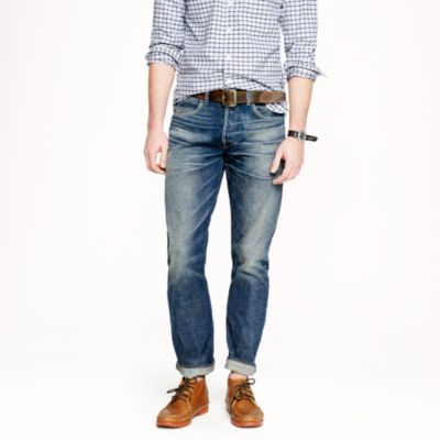 Wallace & Barnes slim selvedge jean in drydock worn wash