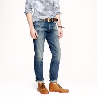 Wallace & Barnes slim selvedge jean in drydock worn wash