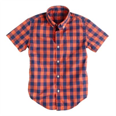 Boys' Secret Wash short-sleeve shirt in autumn coral oversize gingham