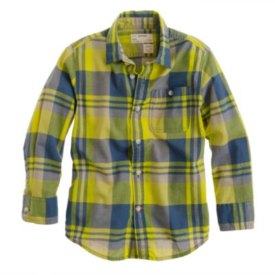 Boys' Indian cotton shirt in tropical plaid