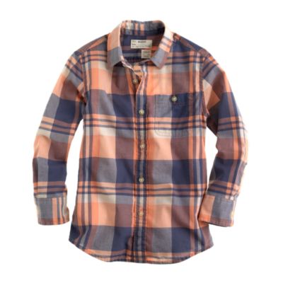 Boys' Indian cotton shirt in tropical plaid