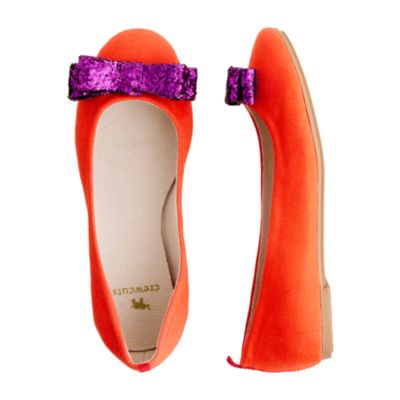 Girls' glitter double-bow ballet flats