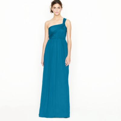 Lucienne long one-shoulder dress in silk chiffon