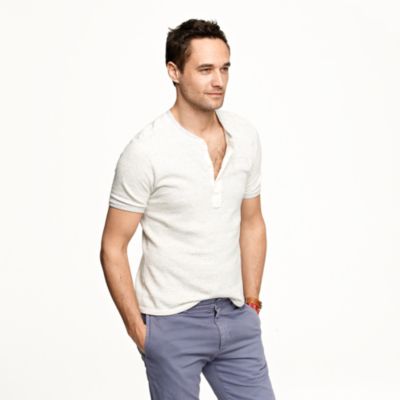 Homespun Knitwear short-sleeve coalminer henley in blue streak