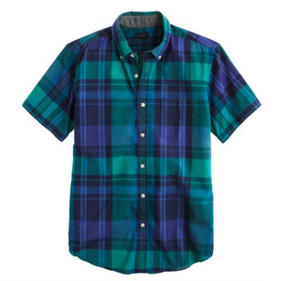 Indian cotton short-sleeve shirt in trellis vine plaid