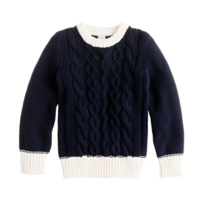 Boys' contrast cable crewneck sweater