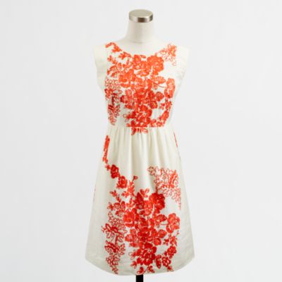 Factory floral embroidered cap-sleeve dress