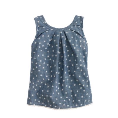 Girls' peek-a-boo top in star chambray