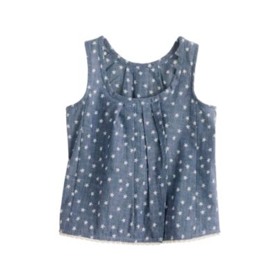 Girls' peek-a-boo top in star chambray