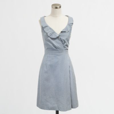 Factory seersucker ruffle V-neck dress