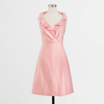 Factory seersucker ruffle V-neck dress