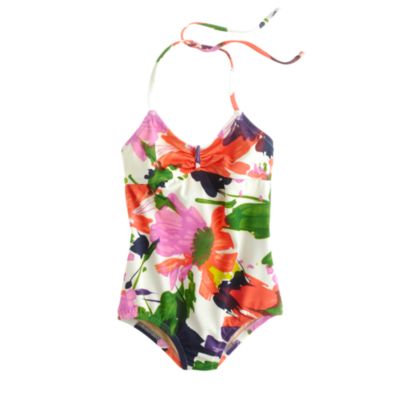 Girls' tie-back halter tank in garden floral