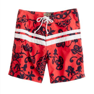7" board short in racing stripe floral