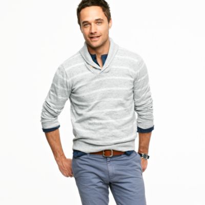 Shadow-stripe shawl-collar sweater